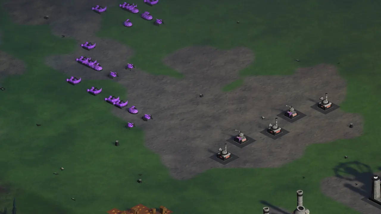 Oil cannons coat an alien column and the ground in black oil, and flamethrowers set both alight.